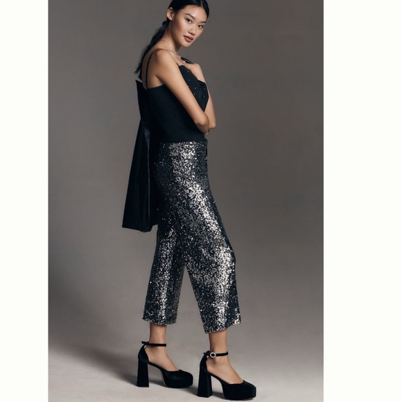 NWT The Colette Cropped Wide-Leg Sequin Pants - Picture 5 of 15